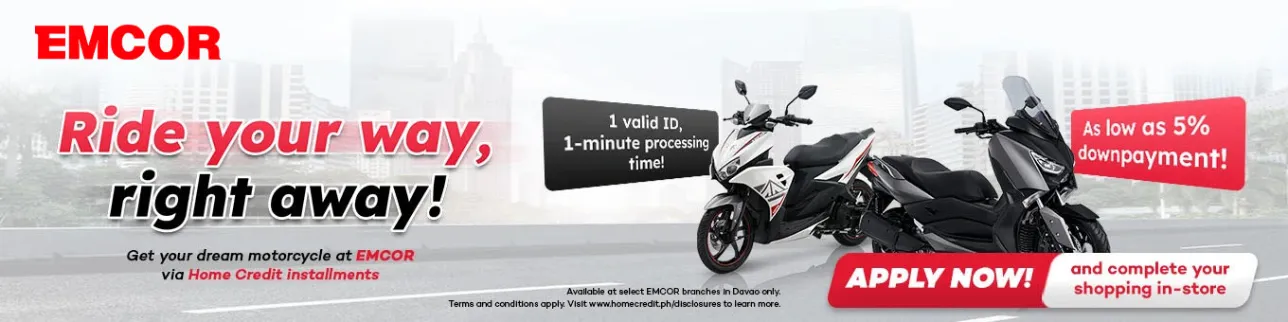 Banner showing Emcor campaign ride your way, right away at 5% downpayment.