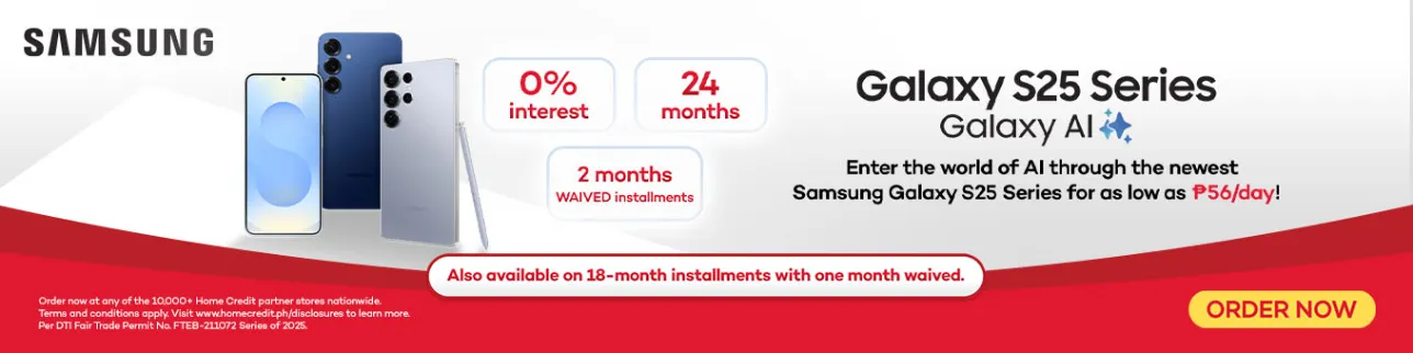 Banner showing Samsung Galaxy S25 available at Shoppingmall.