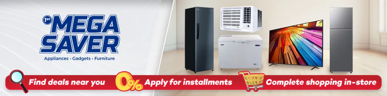 Banner showing First Megasaver appliances available at Shoppingmall.ph