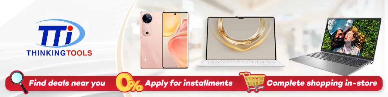 Banner showing gadgets at thinking tools available at shoppingmall.