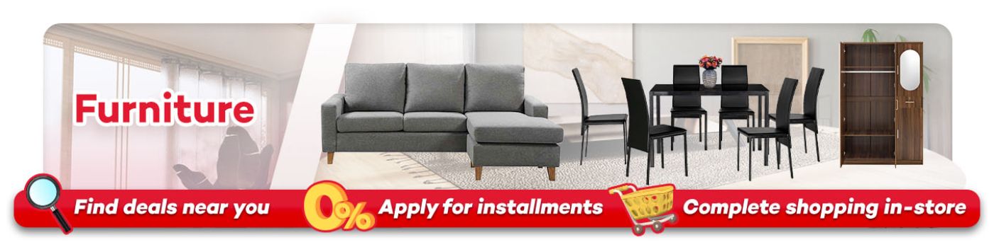 Banner showing different furniture at shoppingmall