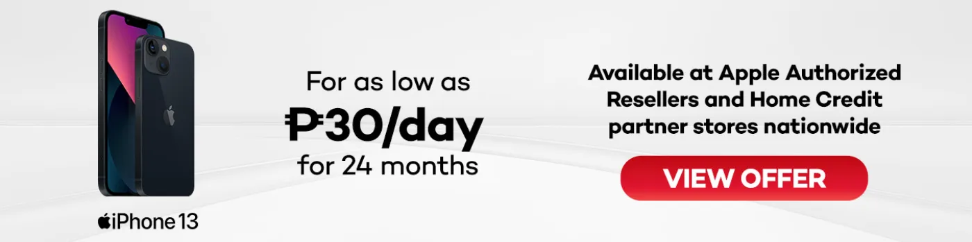 Banner showing iPhone 13 for as low as P30 per day at shoppingmall.