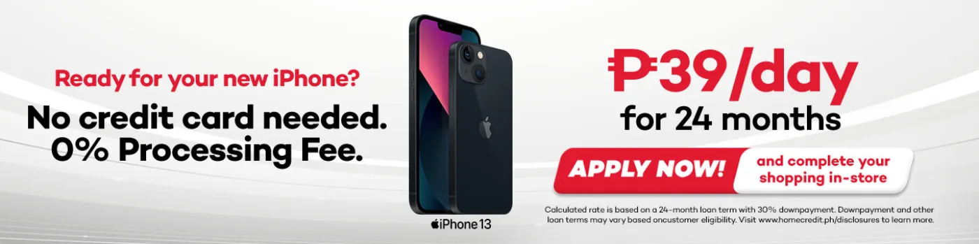 Banner showing iPhone 13 for as low as P39 per day at shoppingmall.