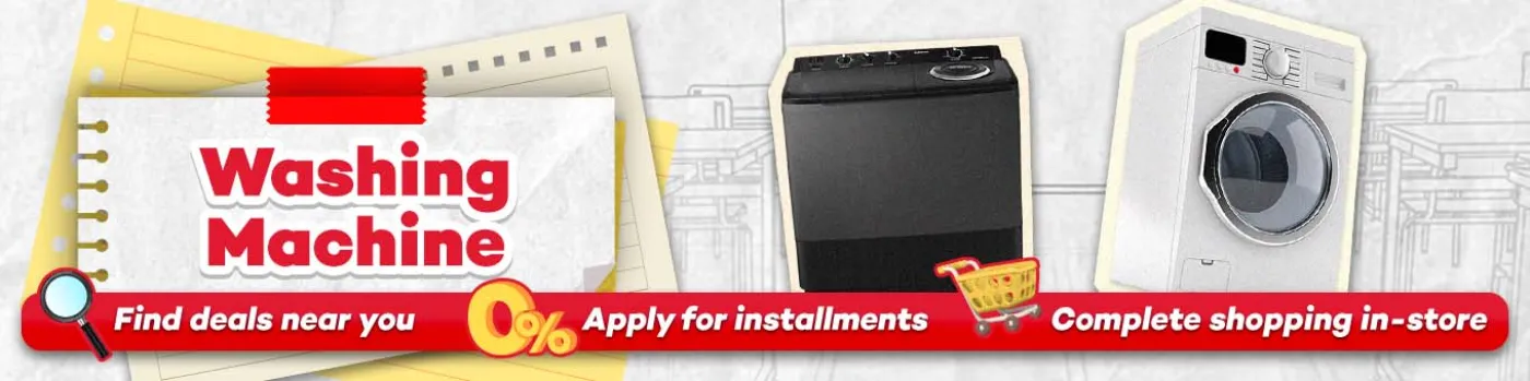 Banner featuring a collection of different washing machines available at homecredit.