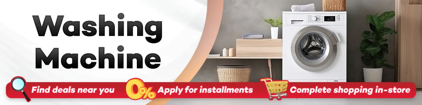 Banner featuring a collection of different washing machines available at homecredit.