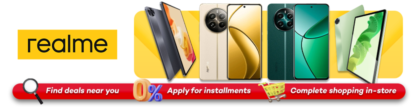 Banner showing realme mobile phones collection featuring realme 12 at shoppingmall.
