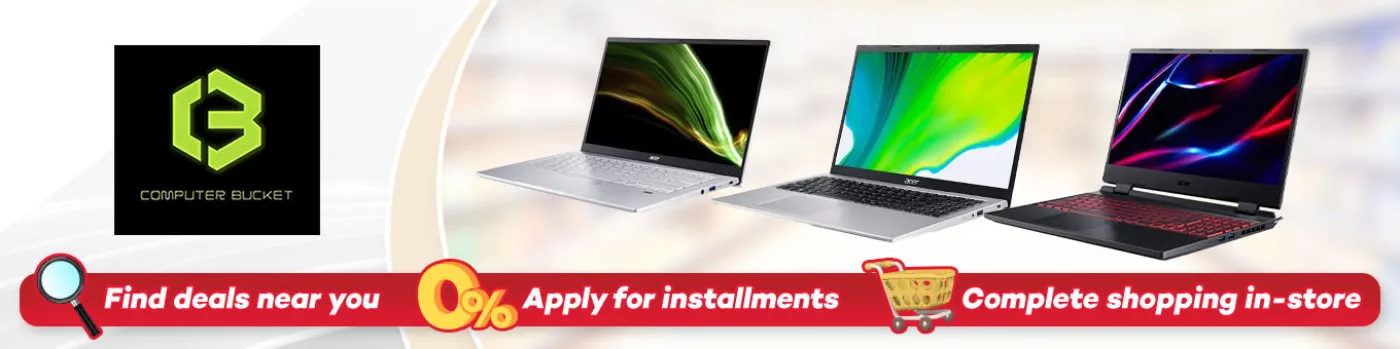 Banner showing gadgets at computer bucket available at shoppingmall.